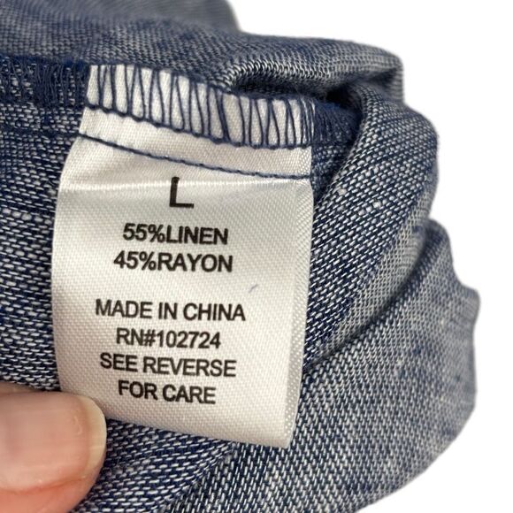 Hester & Orchard Linen Blend Button Front Babydoll Top Blue Size Large - Picture 7 of 7